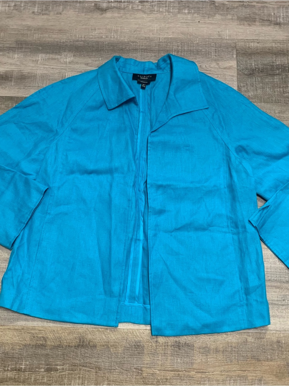 Talbots Pure Irish Linen Turquoise Open Front Blazer Jacket Women’s Medium
